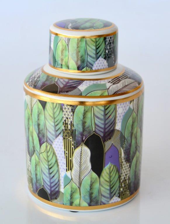 Mauve & Green Jar With Lid